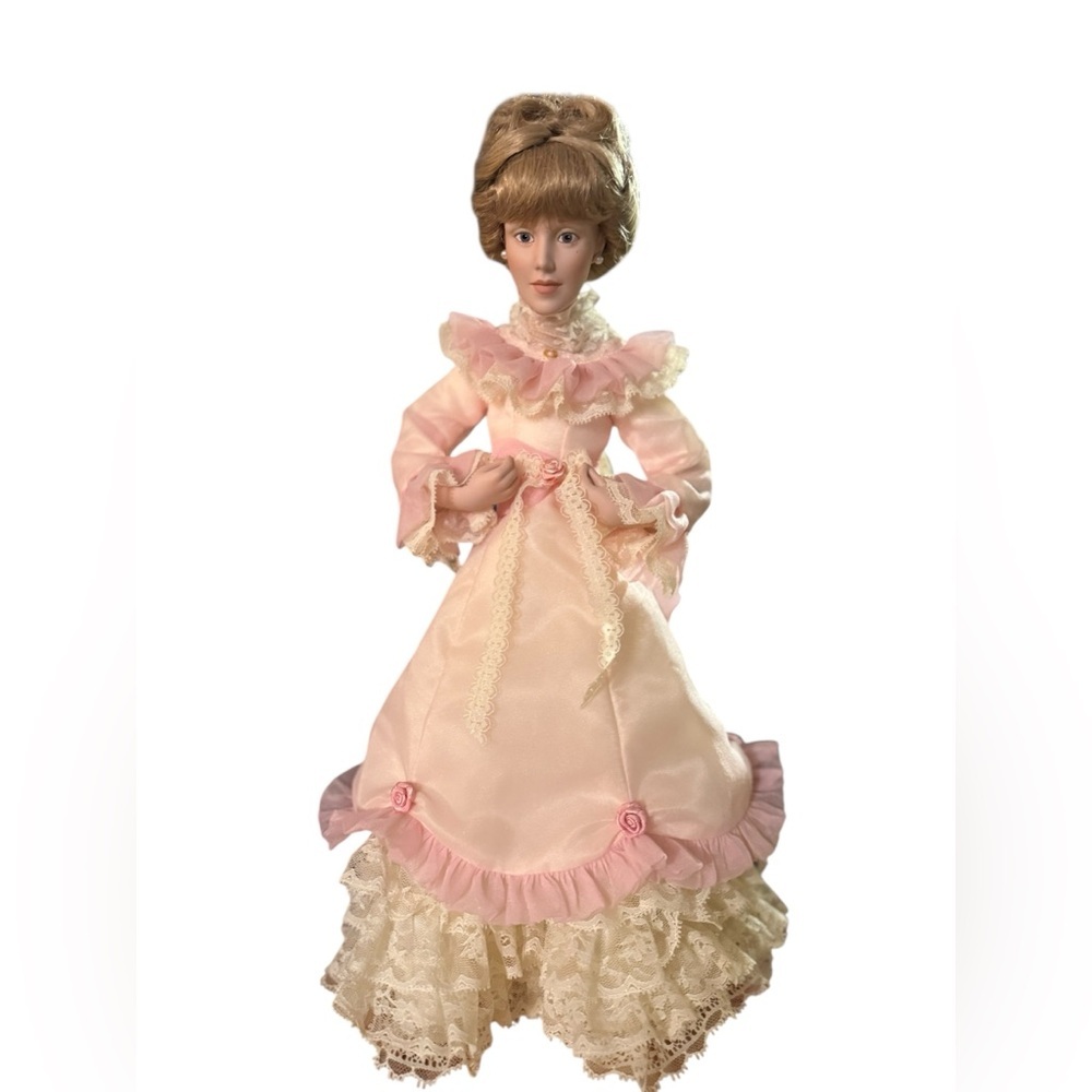 Danbury Mint Pink and Cream Lace Doll with Pearl Accents